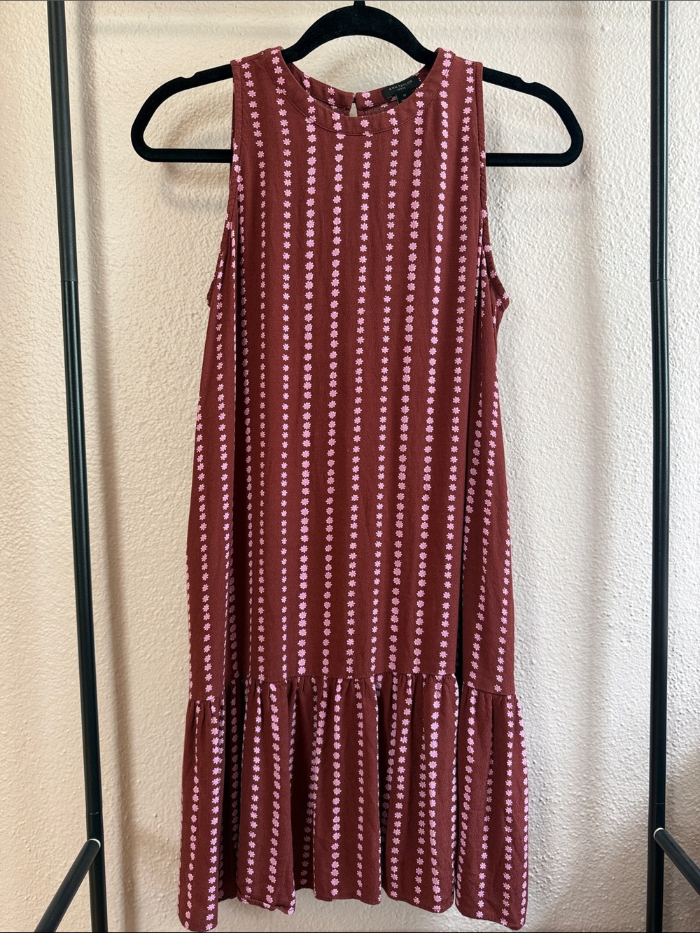 Ann Taylor Burgundy Dress with Pink and white Floral Stripe Pattern